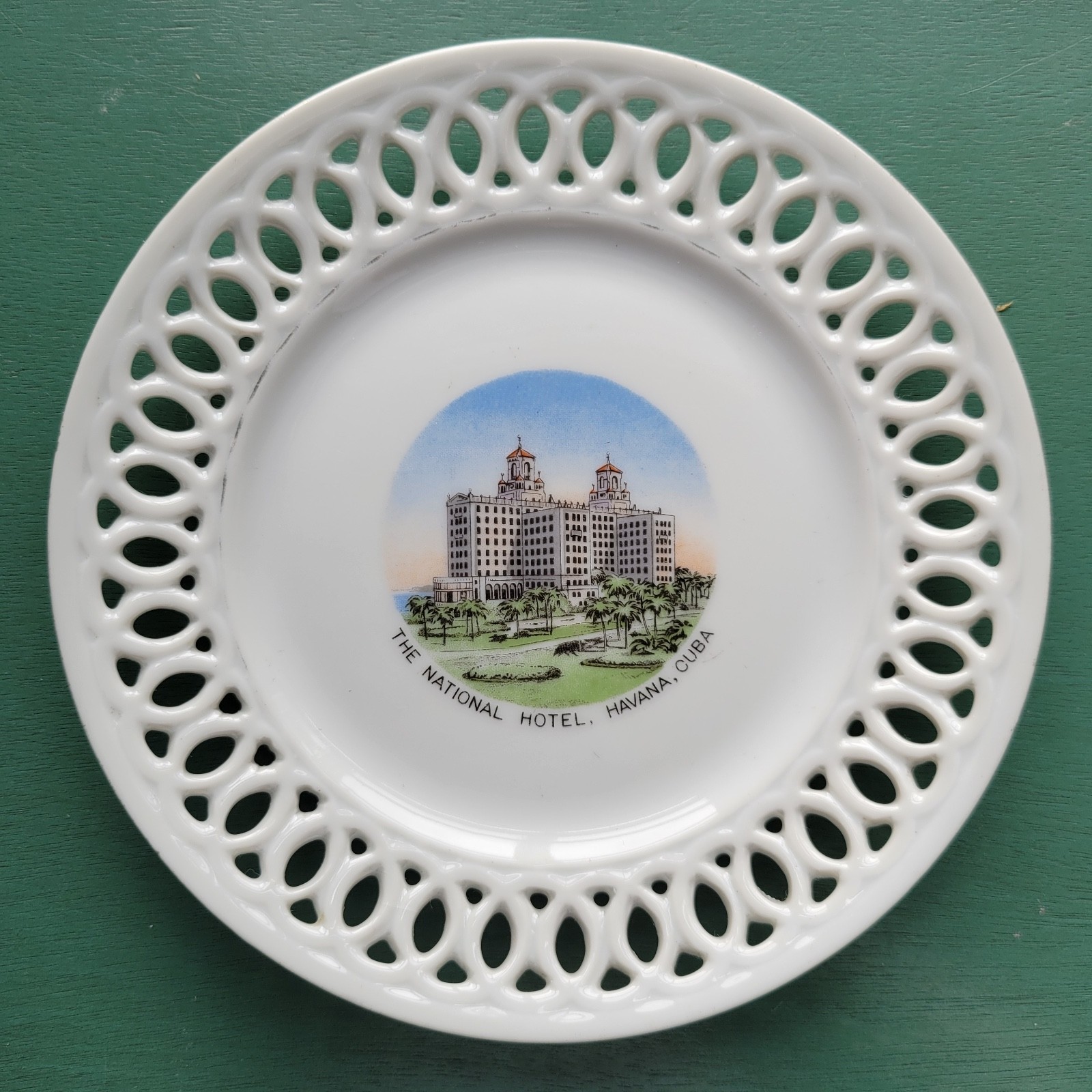 Rare VTG 1930s National Hotel Havana Cuba Reticulated Souvenir Porcelain Plate