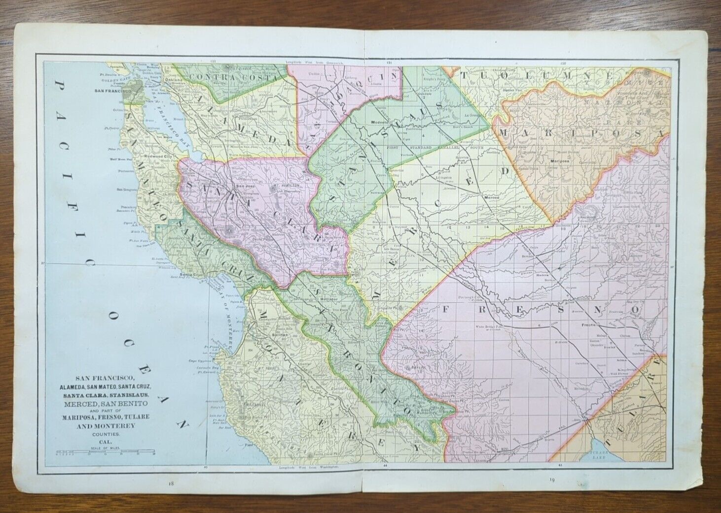 1892 SAN FRANCISCO ALAMEDA SAN MATEO SANTA CRUZ COUNTY CA Map Antique Original 