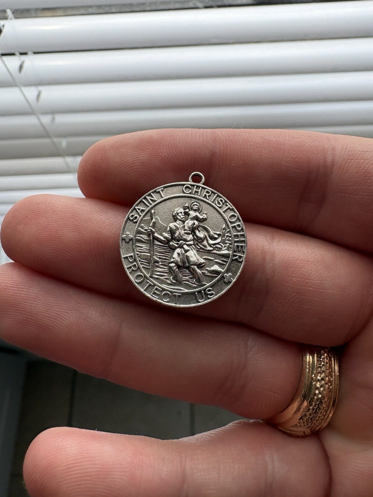 Vintage St Christopher Travel Medal Pendant .925 Sterling Silver. Catholic Charm