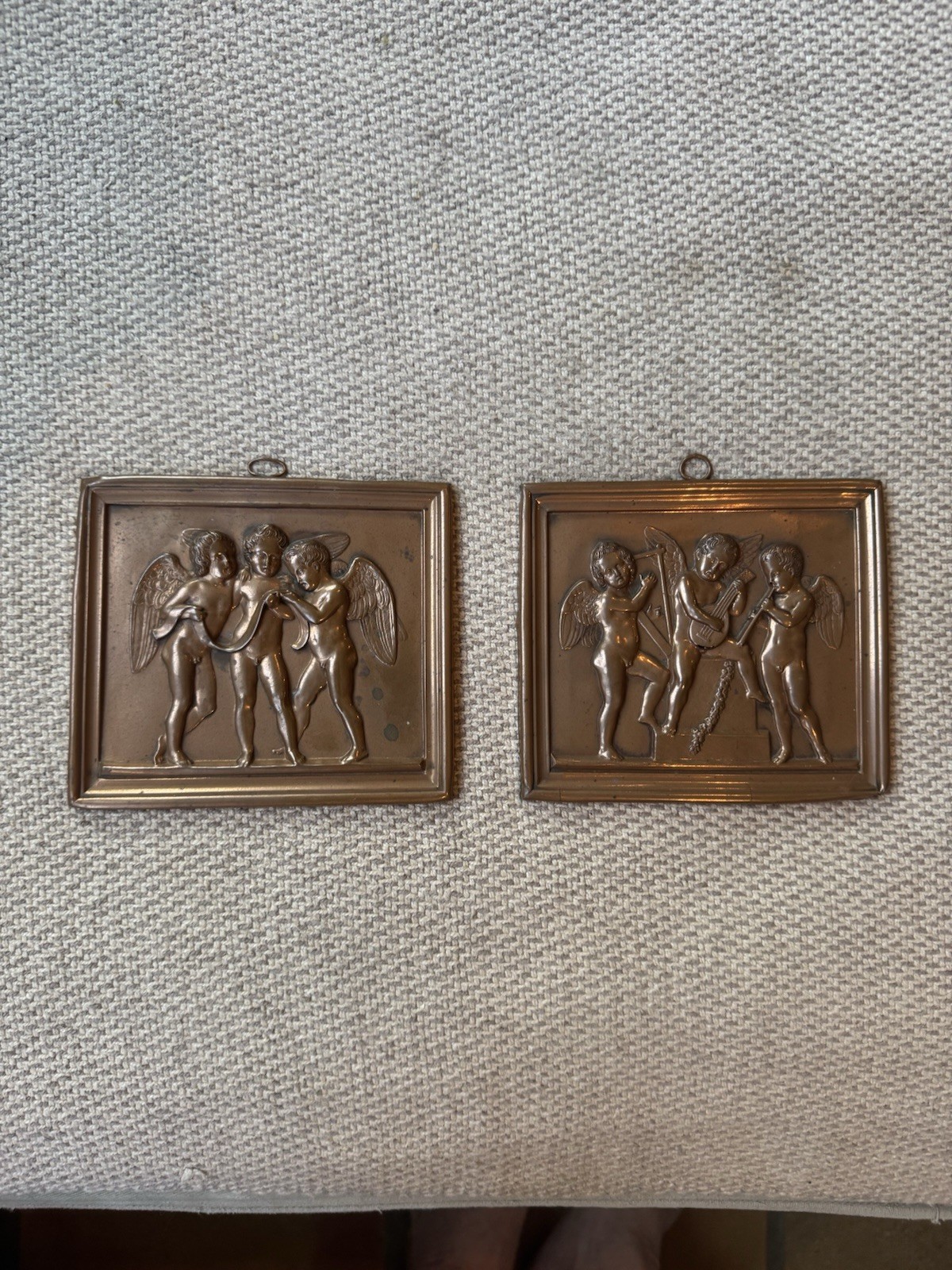 1920’s Pair of Copper Wall Plates of Playing Singing Angels - Bertel Thorvaldsen 1920’s Pair of Copper Wall Plates of Playing Singing Angels - Bertel Thorvaldsen