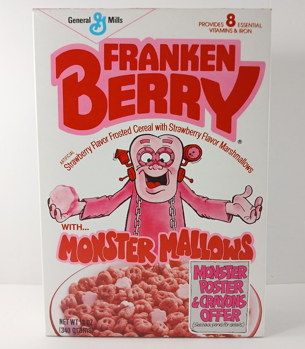 Vintage 1987 FRANKEN BERRY Monster Mallows Empty Cereal Box POSTER CRAYONS OFFER Vintage 1987 FRANKEN BERRY Monster Mallows Empty Cereal Box POSTER CRAYONS OFFER