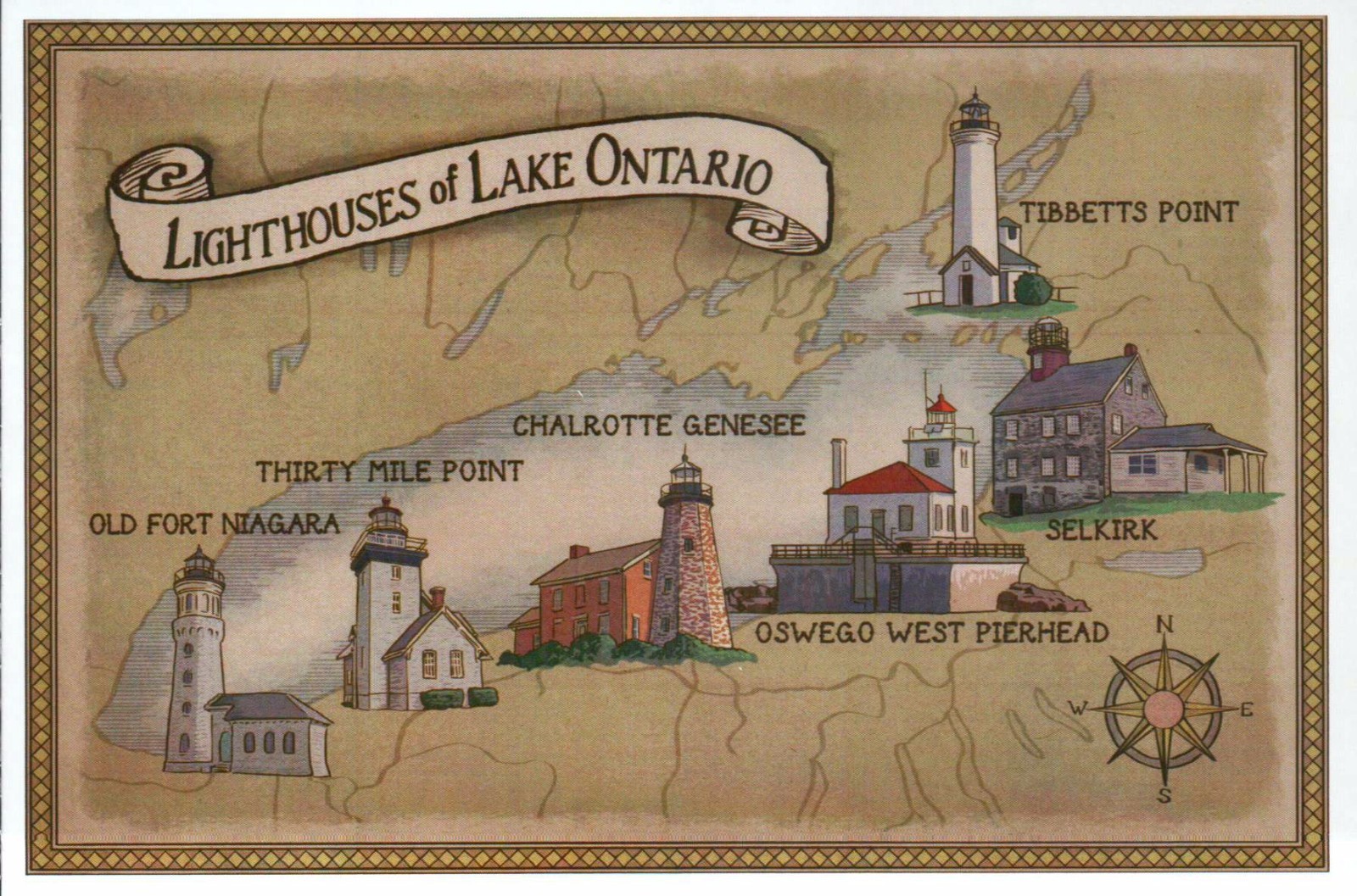 Lighthouses of Lake Ontario, Great Lakes, New York, Canada --- Modern Postcard Lighthouses of Lake Ontario, Great Lakes, New York, Canada --- Modern Postcard