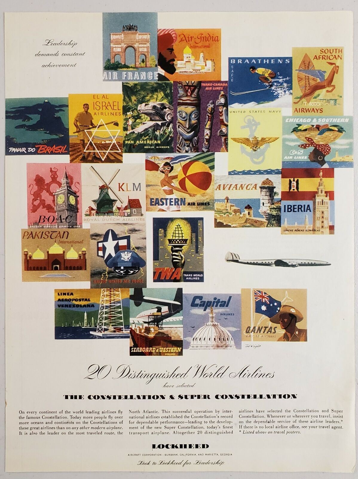 1952 Print Ad Lockheed Constellation & Super Constellation Airplanes