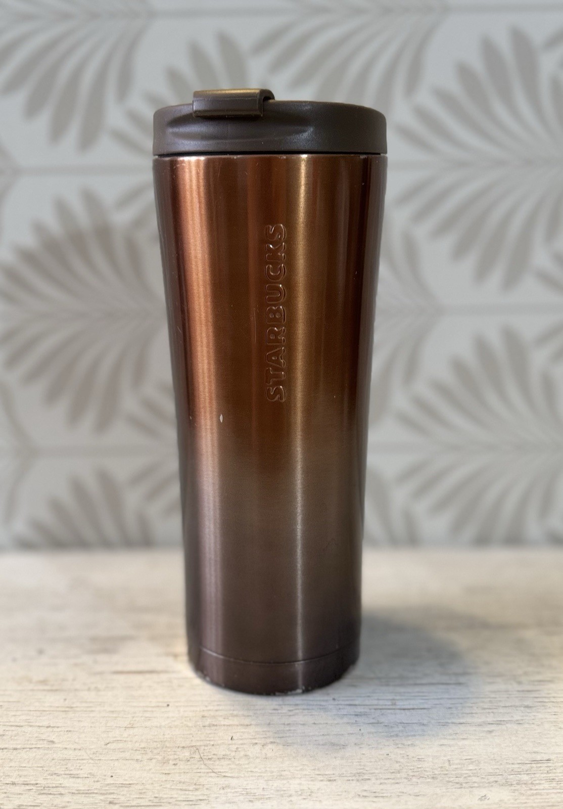 Vintage Starbucks 16 oz Copper Brown Travel Tumbler Mug Flip Top Lid 473mL