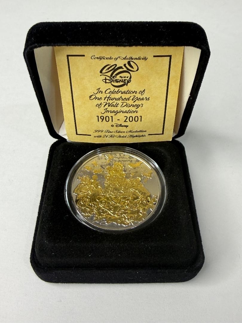 Disney 100 Year Celebration 1901-2001 of Imagination 1 Oz Silver w/ 24Kt Gold