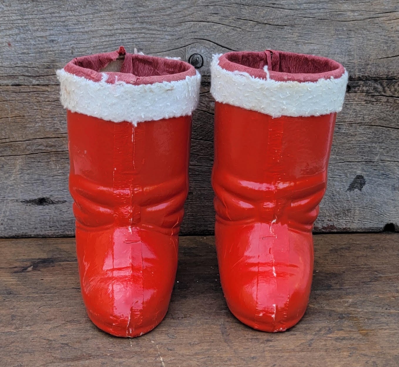 Vintage 1930s German Paper Mache Santa Boots Vintage 1930s German Paper Mache Santa Boots