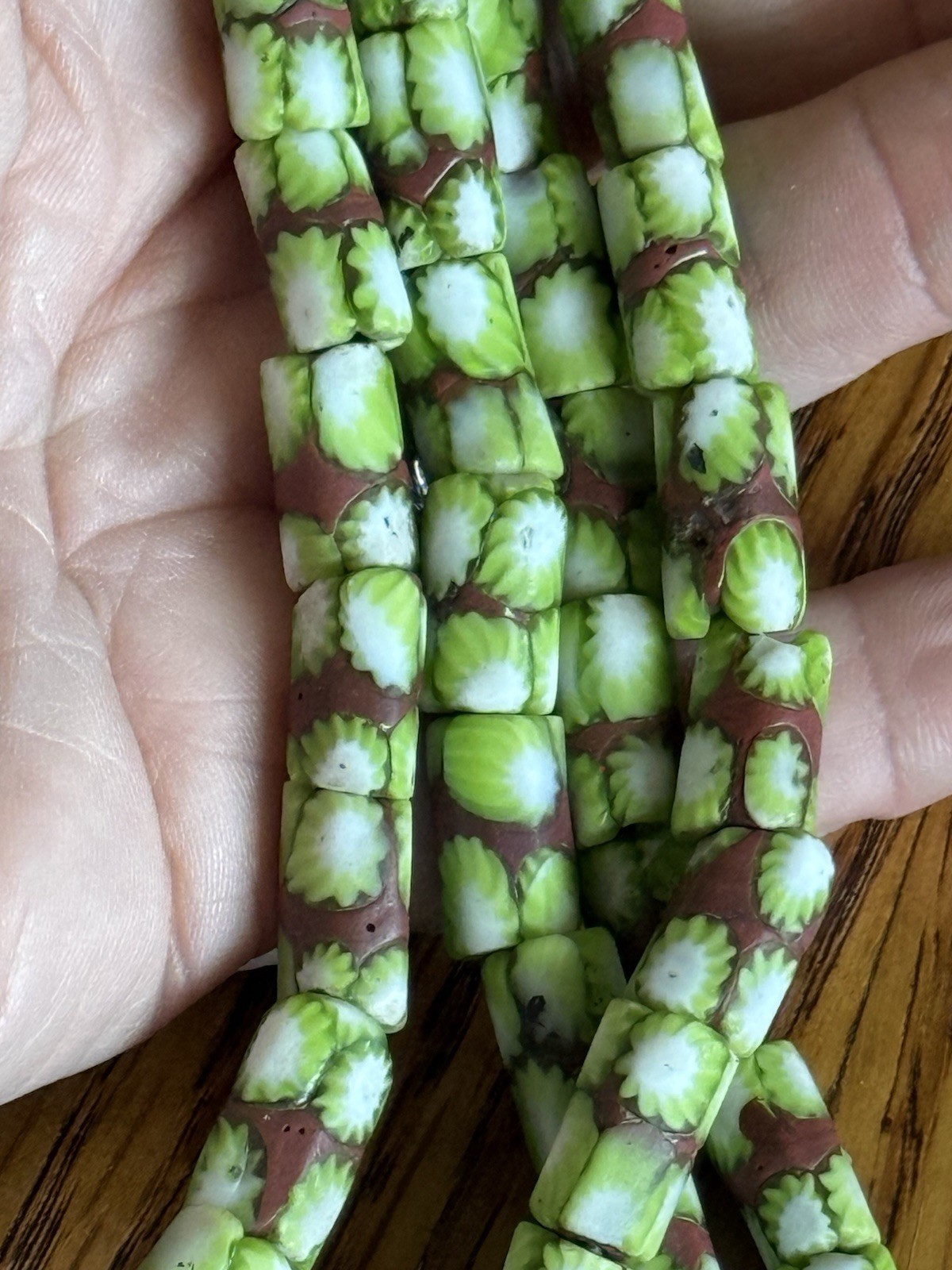 Antique 58 Trade Beads African-Venetian Millefiori Glass Grn Flower dark Red