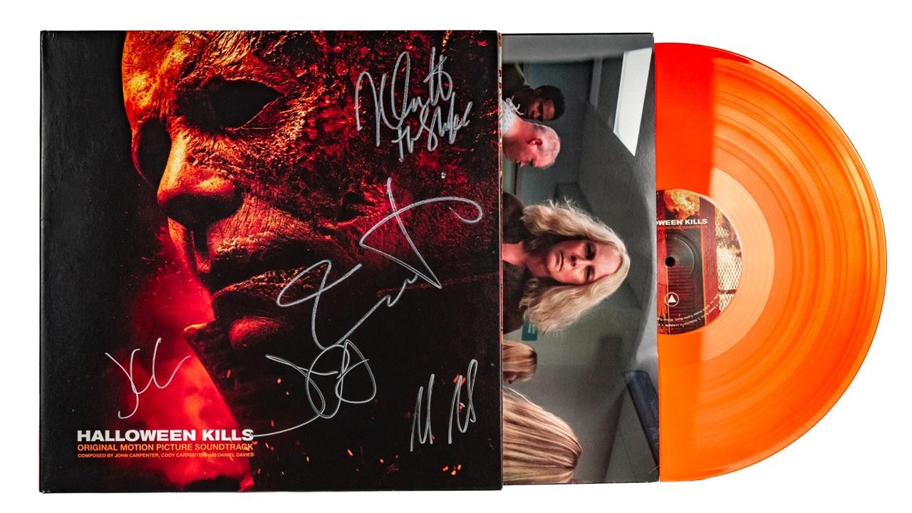 HALLOWEEN KILLS: JAMIE LEE CURTIS, JOHN CARPENTER +2 SIGNED SOUNDTRACK ALBUM PSA