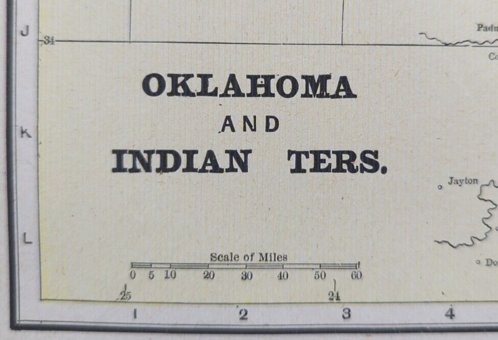 Vintage 1896 OKLAHOMA INDIAN TERRITORY Map 14