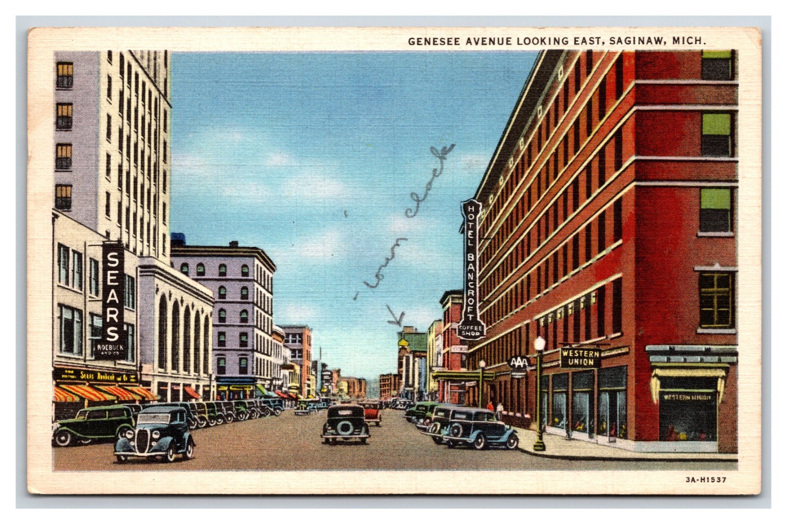 Genesee Avenue Street View Saginaw Michigan MI UNP Linen Postcard V20