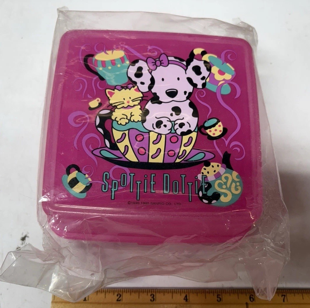 Rare Sanrio 1995 Spottie Dottie Bento Lunch Box Sandwich Sized By Hello Kitty