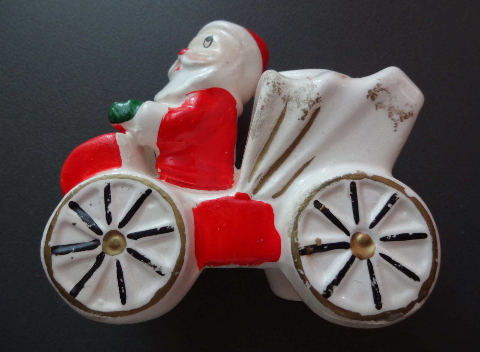 Vtg 1950's Commodore Porcelain Santa Claus Christmas Car Candle Holders RARE