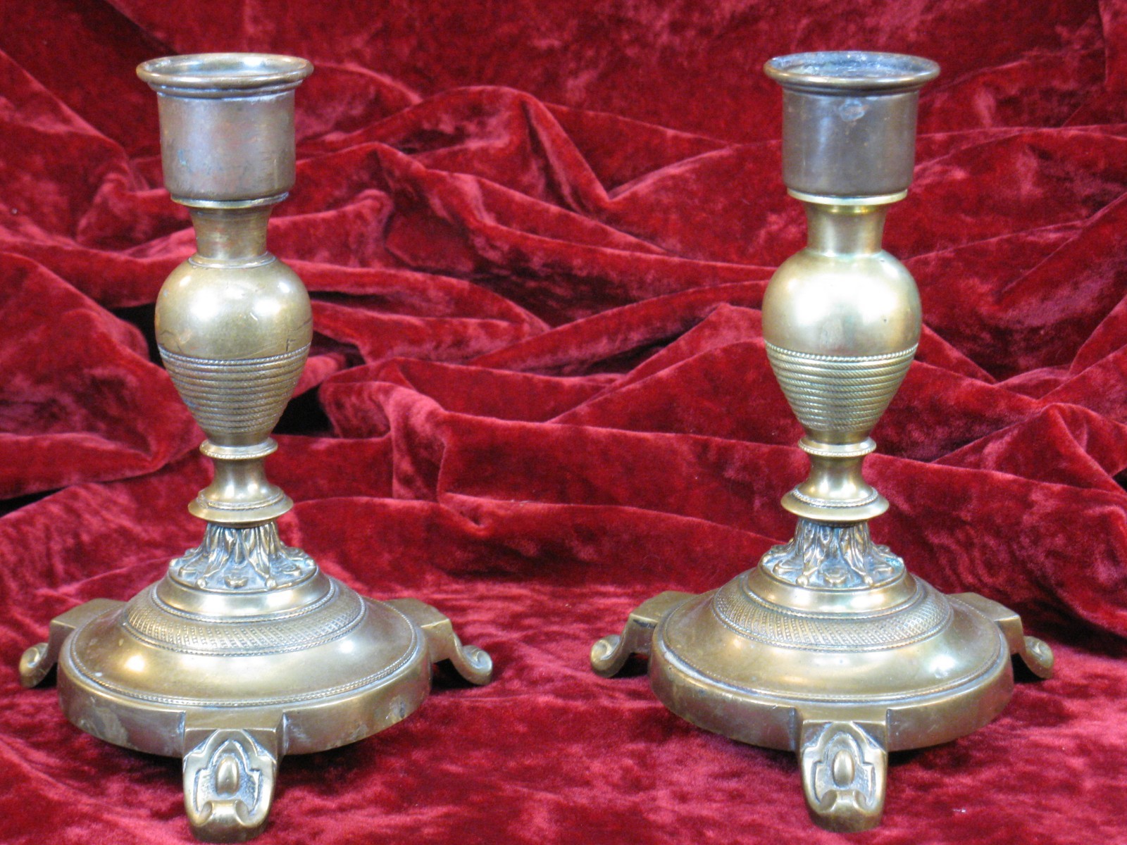 Brass Candleholders Pair ANTIQUE 1880-90s VICTORIAN, Aesthetic Movement FANCY