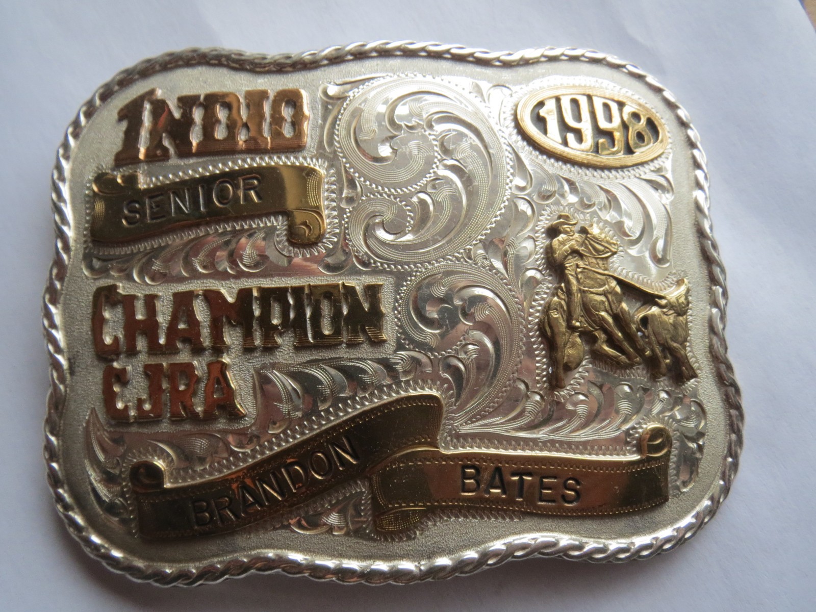 CJRA Indio Senior Calf Roping 1998 Champion Rodeo Award Buckle CA CJRA Indio Senior Calf Roping 1998 Champion Rodeo Award Buckle CA