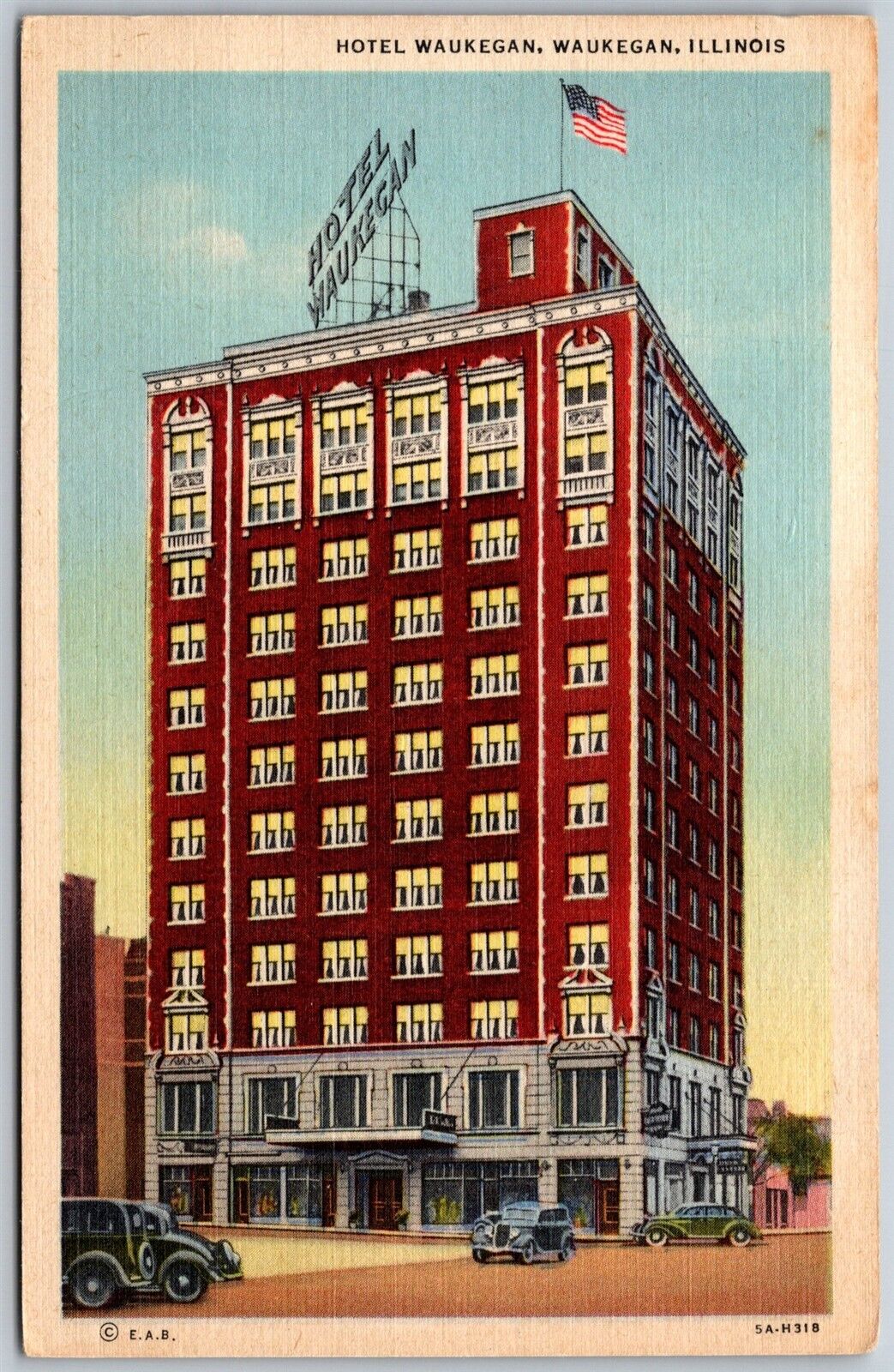 Vtg Illinois IL Hotel Waukegan 1930s View Linen Old Unused Postcard