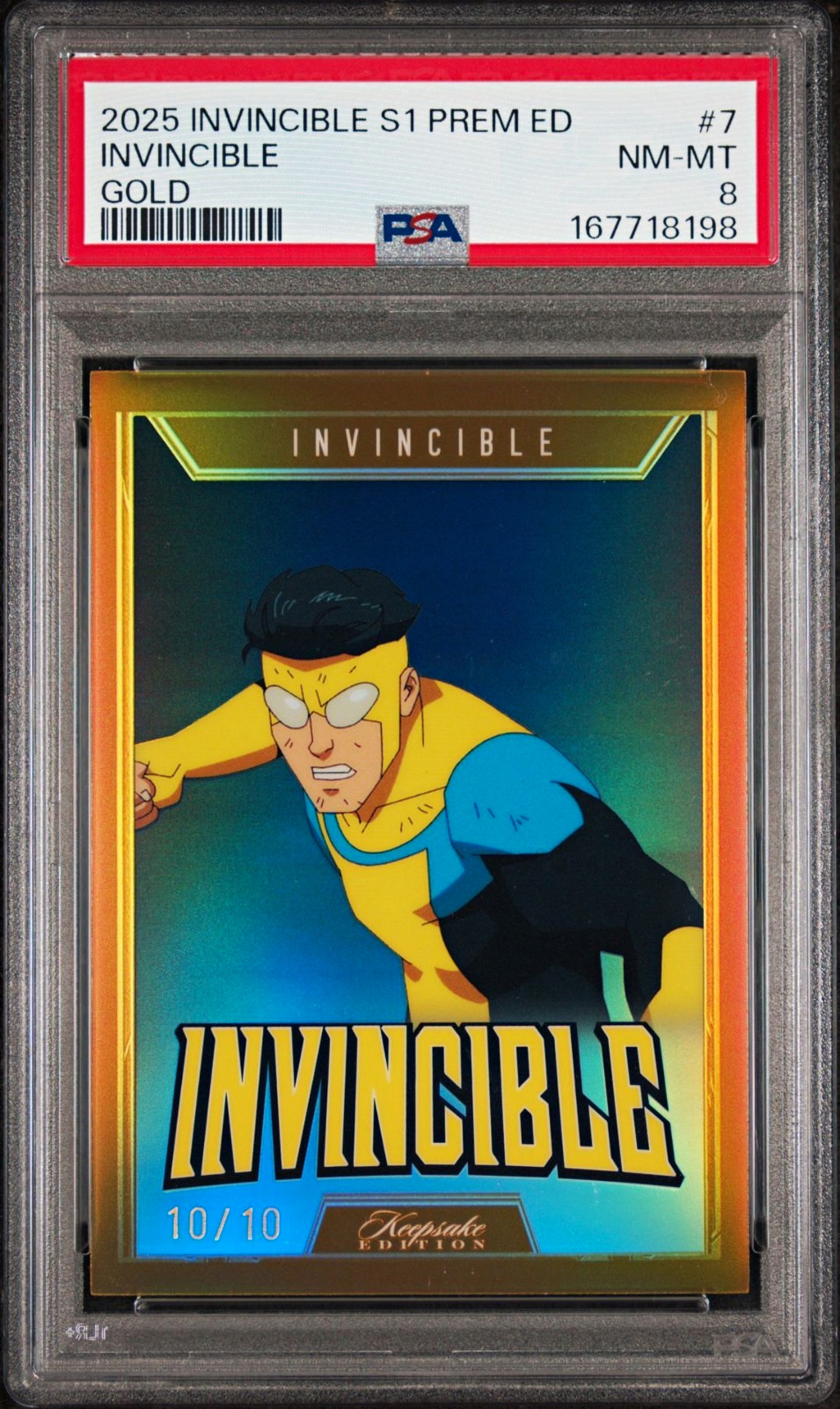 2025 Invincible Season 1 Premiere Keepsake Gold #7 10/10 BOOKEND PSA 8 2025 Invincible Season 1 Premiere Keepsake Gold #7 10/10 BOOKEND PSA 8