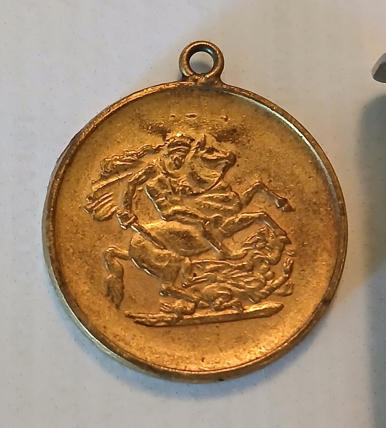 Vintage Goldtone St. George and The Dragon Medallion Pendant - Princess on Back?