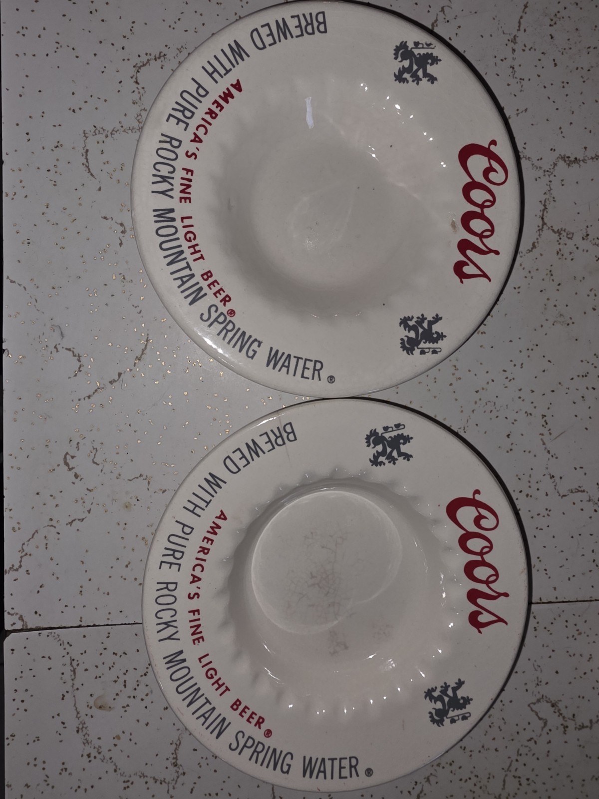 2 Vintage 1970's Coors Beer Ceramic Ashtray 2 Vintage 1970's Coors Beer Ceramic Ashtray