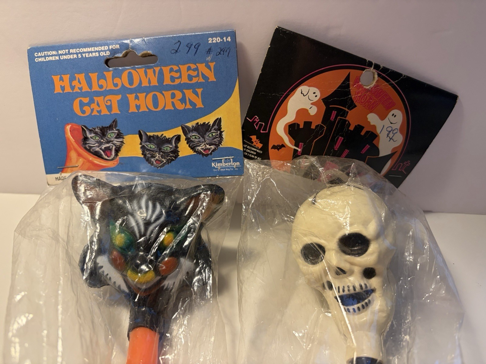 Two New In Package Vintage Old Stock Halloween Horns Black Cat & Skeleton Two New In Package Vintage Old Stock Halloween Horns Black Cat & Skeleton