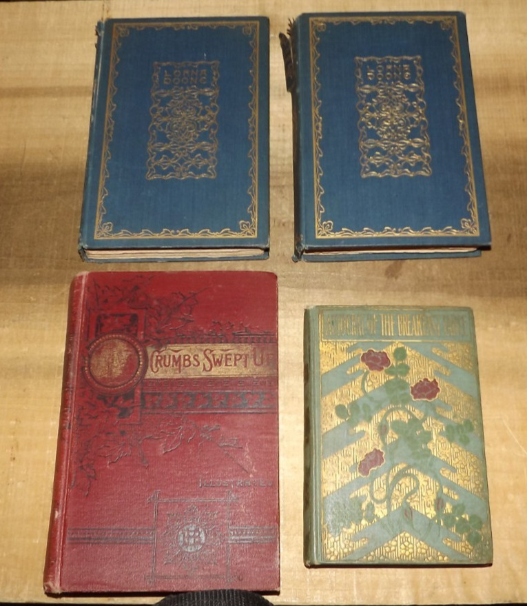 4 Antique 1890s Books / Lorna Doone, Autocrat Of Breakfast, Crumbs Swept Up 4 Antique 1890s Books / Lorna Doone, Autocrat Of Breakfast, Crumbs Swept Up