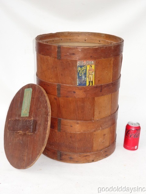 Rare Wooden BIG JOHN Plug Cut chewing Tobacco Barrel - General Store Americana Rare Wooden BIG JOHN Plug Cut chewing Tobacco Barrel - General Store Americana