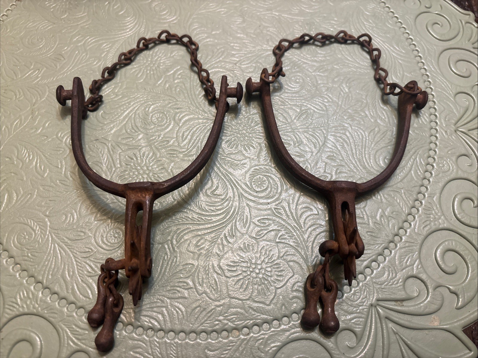 Antique August Buermann OK Cowboy Spurs Matched Pair Jingle Bobs Texas Trail Set