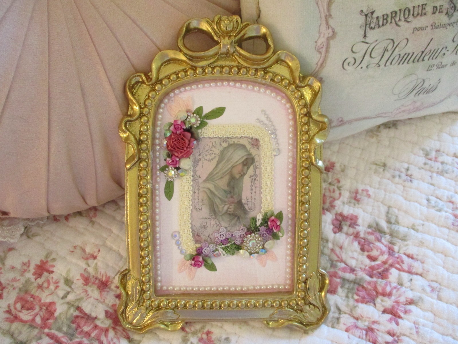 Hand Decorated Virgin Mary Image Framed Art Hand Decorated Virgin Mary Image Framed Art