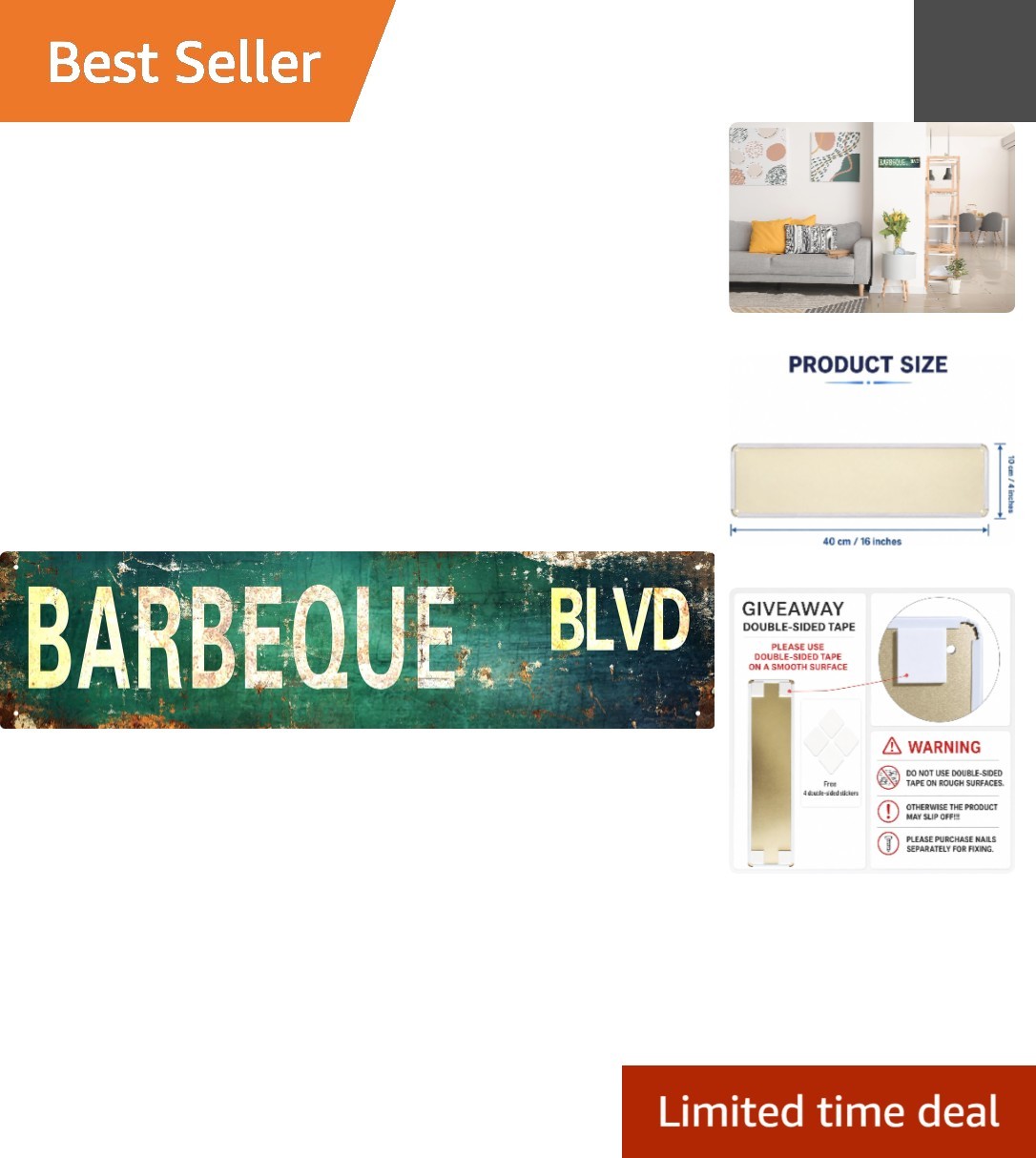 Stylish 16x4 Vintage Metal Sign - Barbeque Blvd for Kitchen and Bathroom Decor