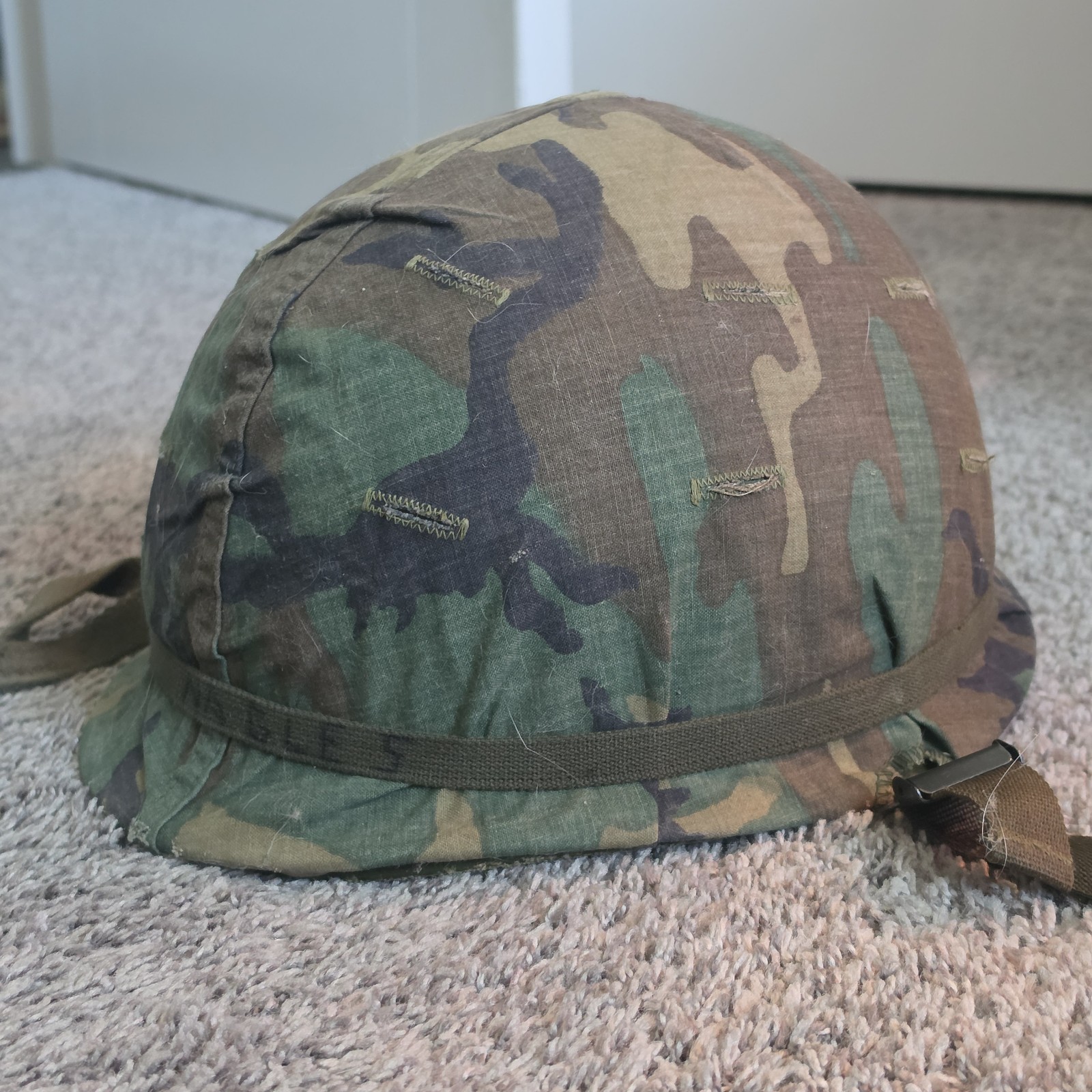 Vintage 70s 80s US Army USGI M1 Steel Combat Helmet, Liner & ERDL Camo Cover