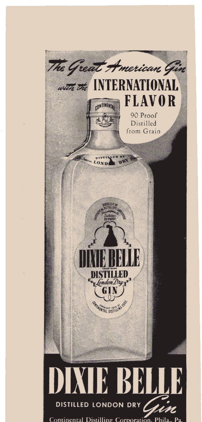 1941 Dixie Belle Gin Ad International Flavor American Distilled Alcohol WWII era 1941 Dixie Belle Gin Ad International Flavor American Distilled Alcohol WWII era