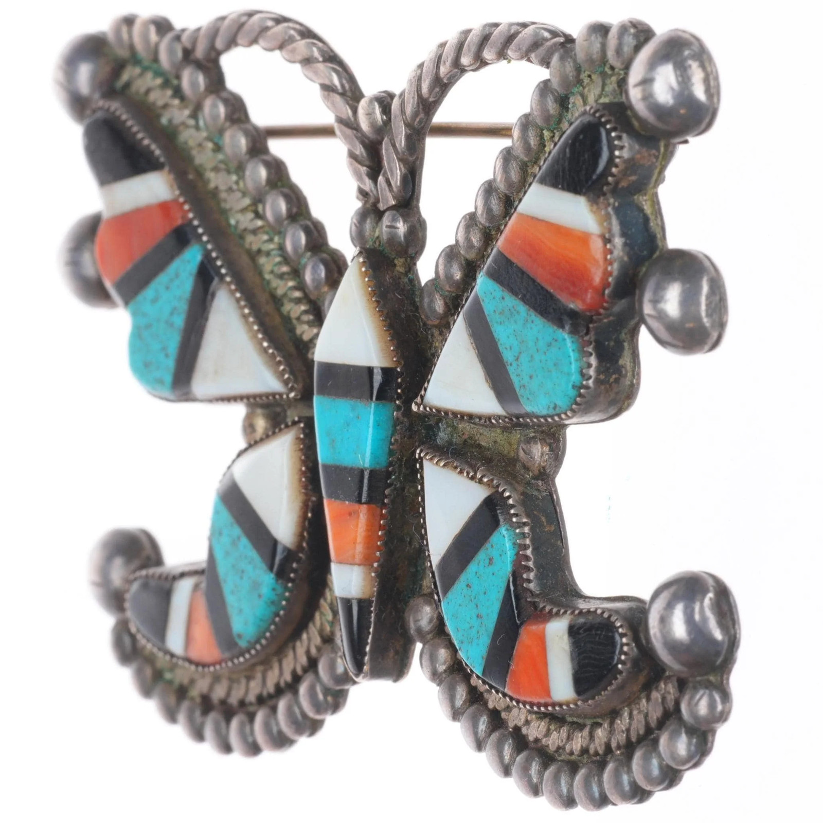 c1940's Vintage Zuni sterling silver turquoise/spiny oyster butterfly pin/brooch c1940's Vintage Zuni sterling silver turquoise/spiny oyster butterfly pin/brooch
