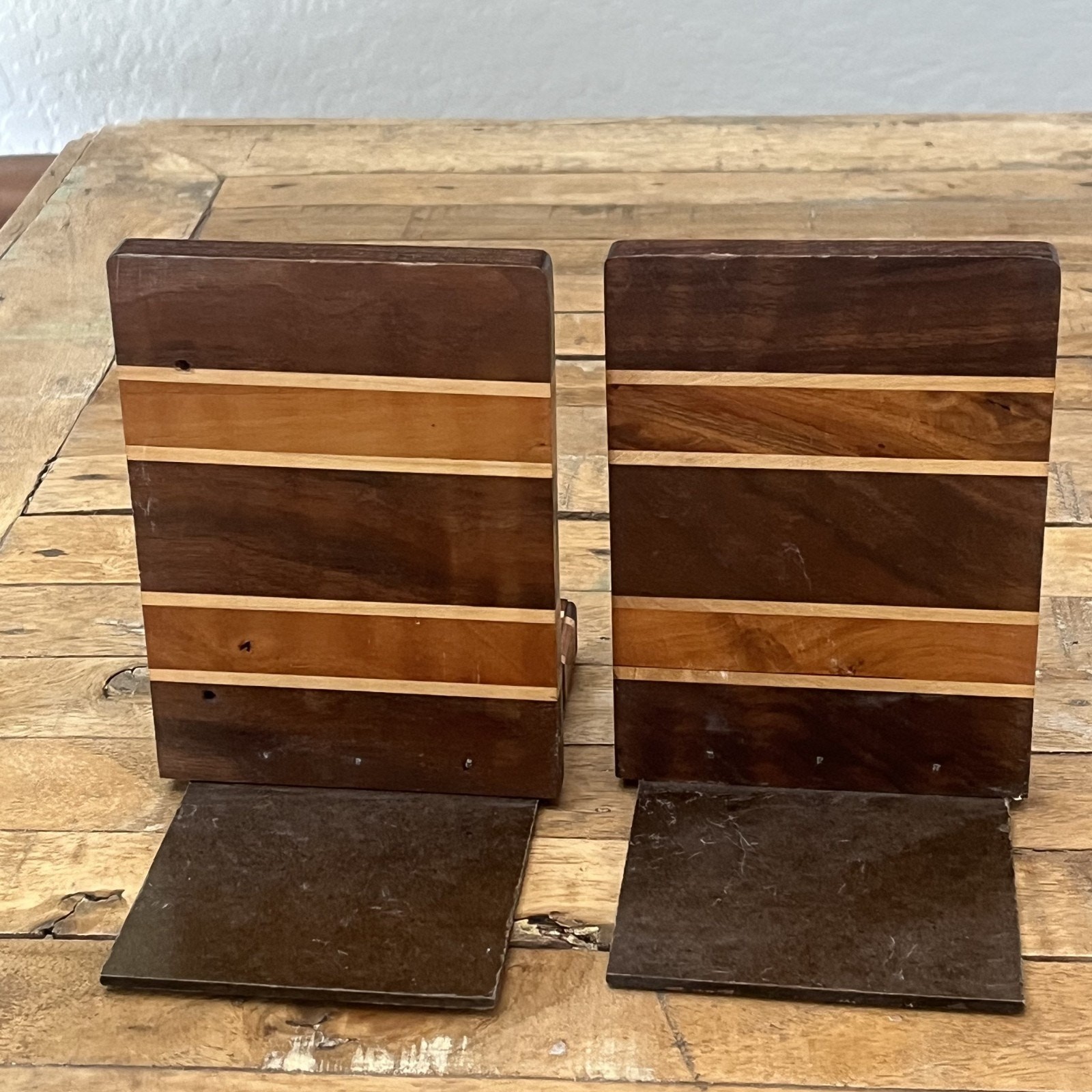 Striped Wood & Metal Bookends Pair 6.25 Striped Wood & Metal Bookends Pair 6.25