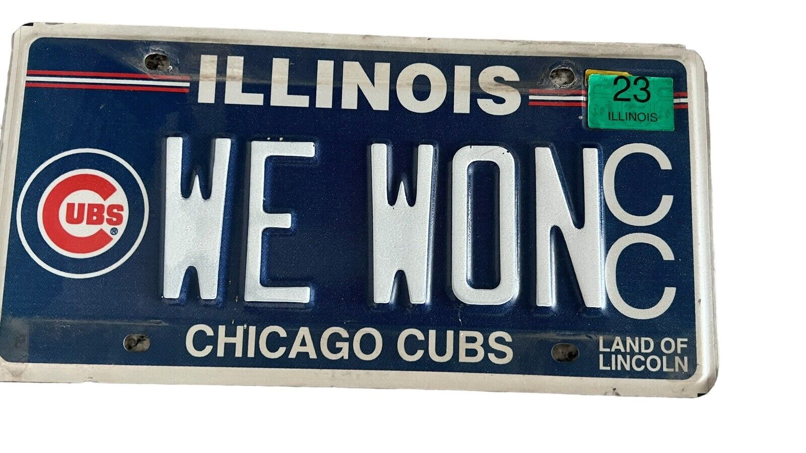 Chicago Cubs WE WON Illinois License Vanity Plate Authentic Baseball World Serie