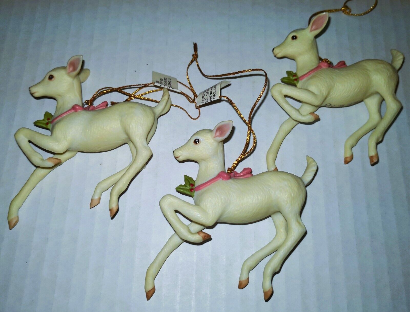 Vintage 1992 Enesco Deer Porcelain Set Of 3 Ornaments By G. G. Santiago