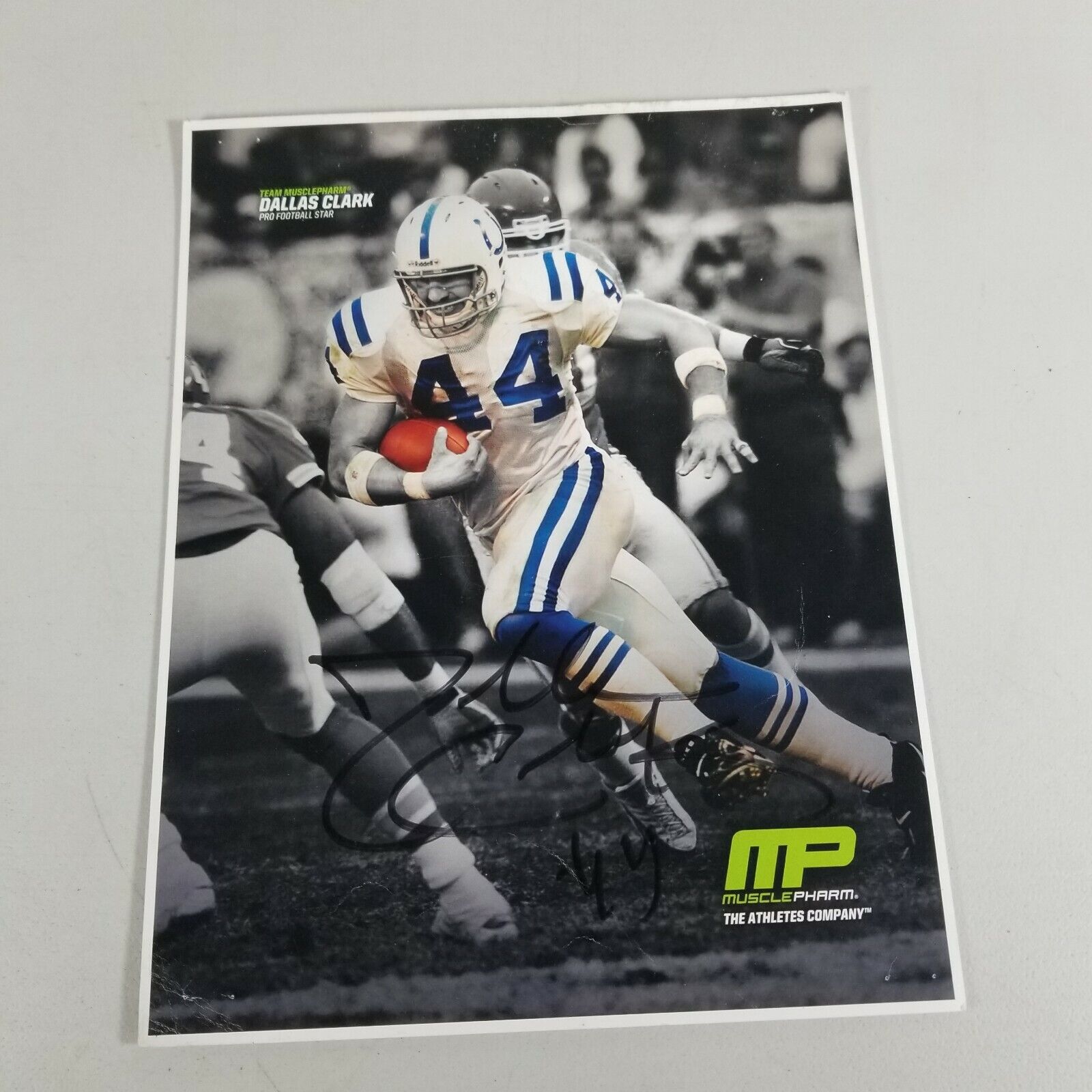 Dallas Clark signed picture, Indianapolis Colts number 44 Musclepharm READ DESC 