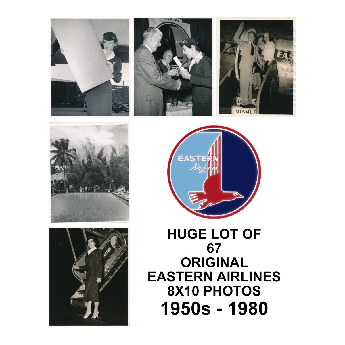 Huge Vintage Lot of 67 1950s-1970s Eastern Airlines Official 8 x 10 Photos Miami Huge Vintage Lot of 67 1950s-1970s Eastern Airlines Official 8 x 10 Photos Miami