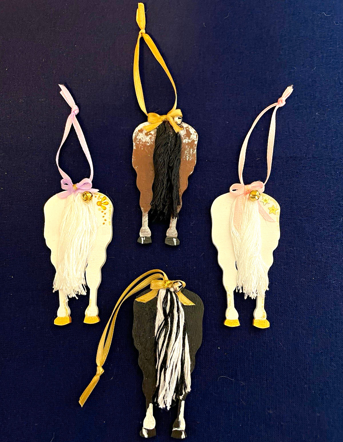 Lot of 4 Horse Butt Decorated Christmas Holiday Wood Ornaments Lot of 4 Horse Butt Decorated Christmas Holiday Wood Ornaments