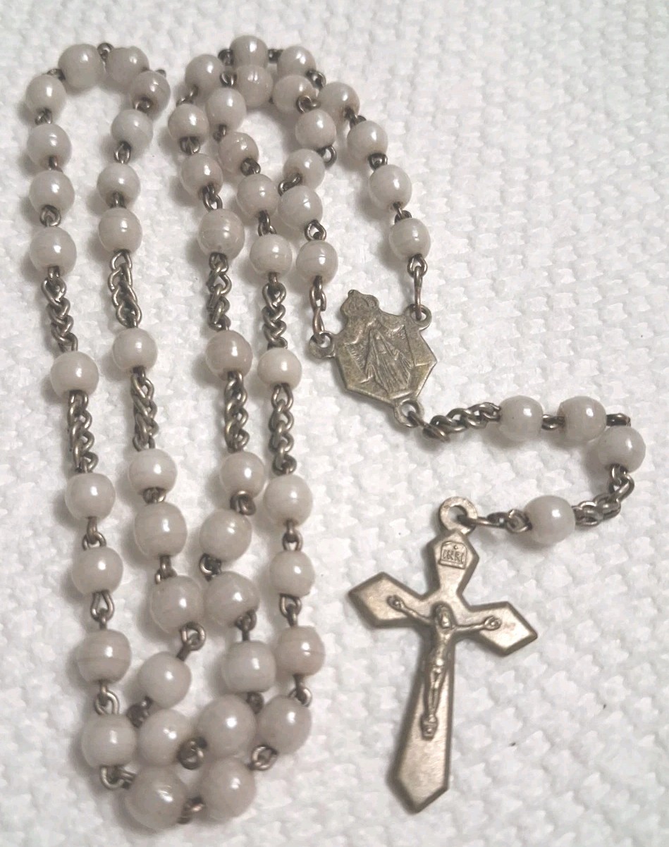 Antique 1860\'s France French Prosser Bead Rosary Off White Pocket Rosary Mint