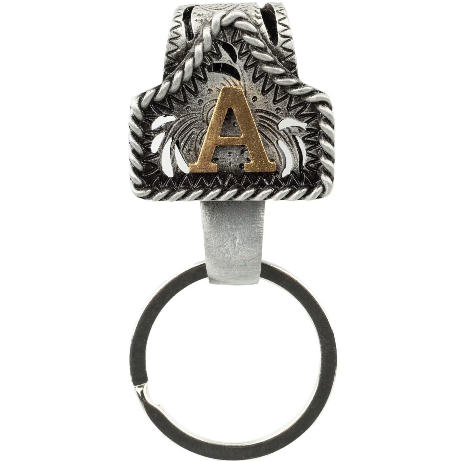 Vintage Western Cowboy Letter Keychain,Handmade Solid Metal A-Z Initial Key C...