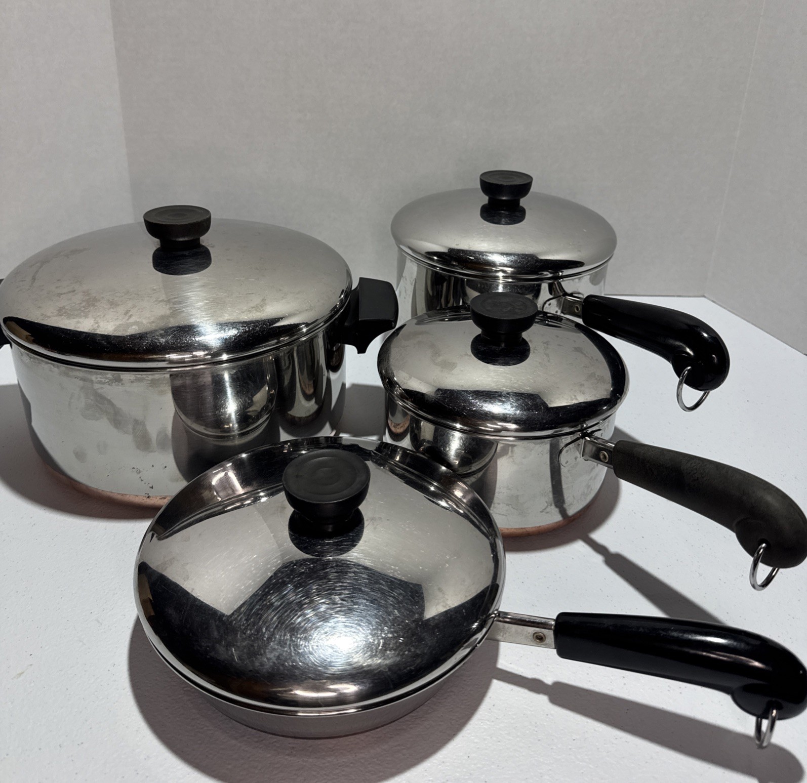 Vtg 1801 Revere Ware Copper Bottom With Lids, 8 Pc Set Vtg 1801 Revere Ware Copper Bottom With Lids, 8 Pc Set