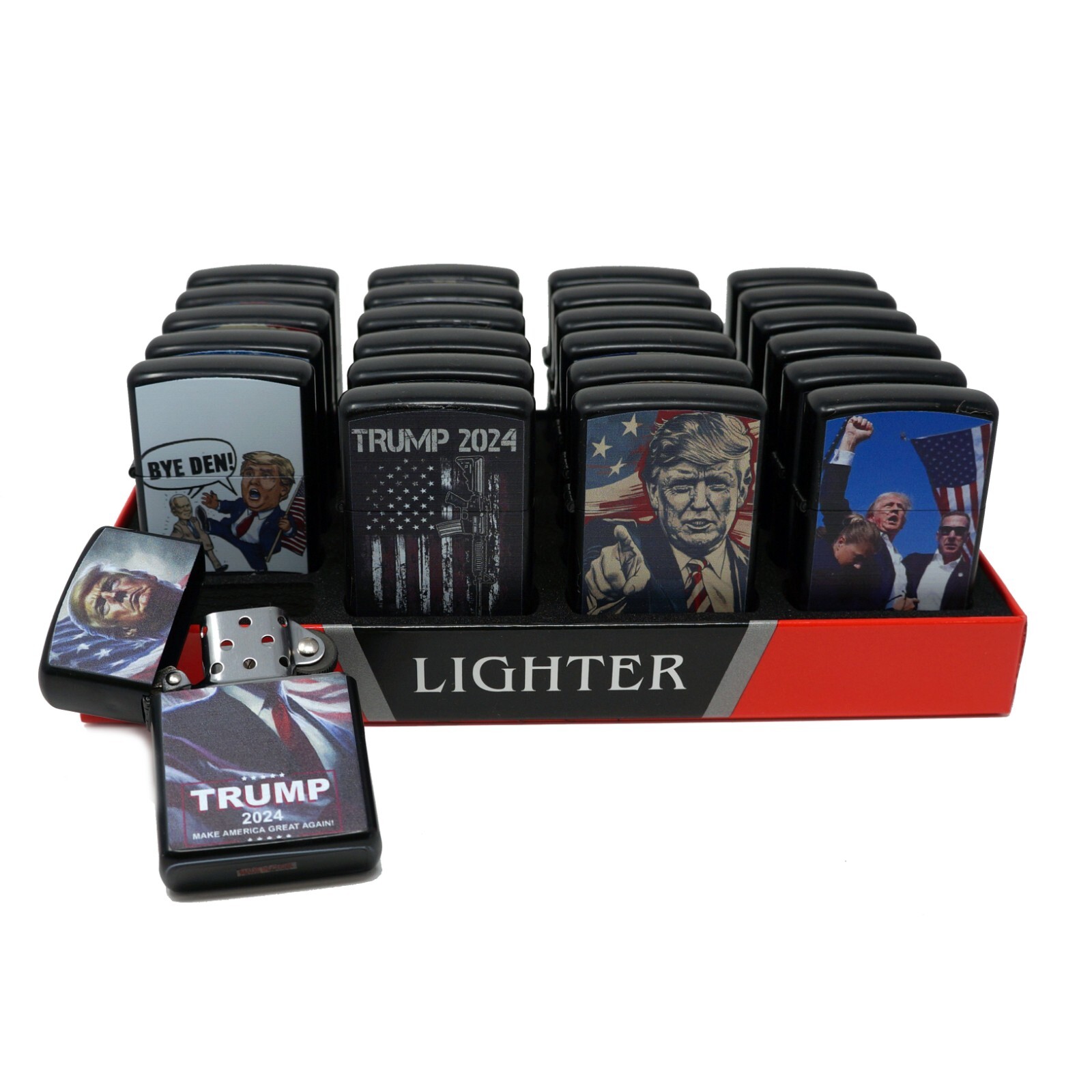 LOT of 24 Trump 2024 Design Oil Lighter Flip Top Refillable Set LOT of 24 Trump 2024 Design Oil Lighter Flip Top Refillable Set