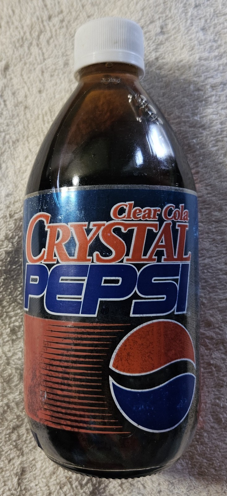 Original Vintage 1990s Clear Cola Crystal Pepsi Glass Bottle 16 oz. Full NOS Original Vintage 1990s Clear Cola Crystal Pepsi Glass Bottle 16 oz. Full NOS