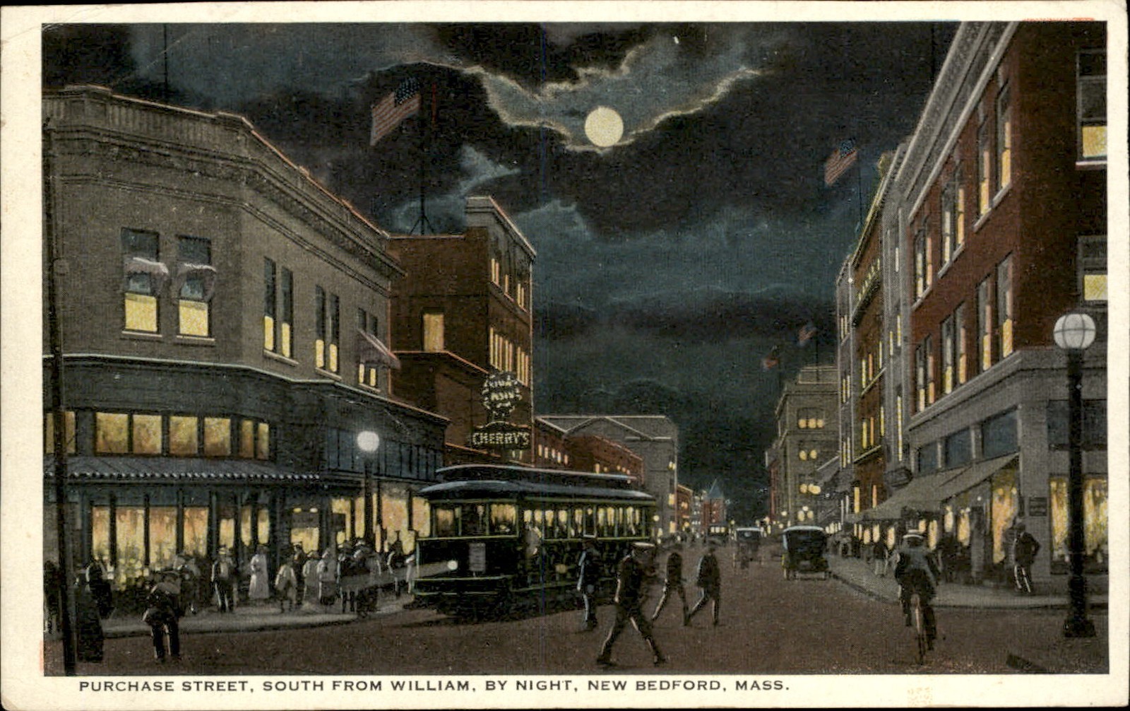 New Bedford MA Purchase Street at Night American Art c1900s-10s Vintage Postcard New Bedford MA Purchase Street at Night American Art c1900s-10s Vintage Postcard
