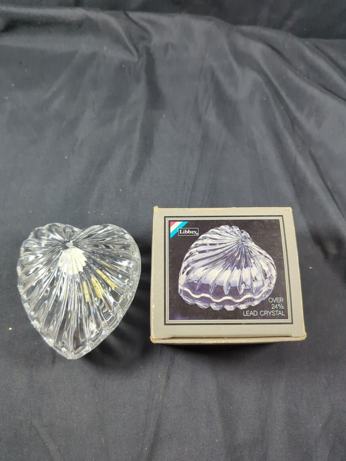 Vintage Rare Libbey 24% Lead Crystal Heart Shaped Trinket Box W Lid Unique