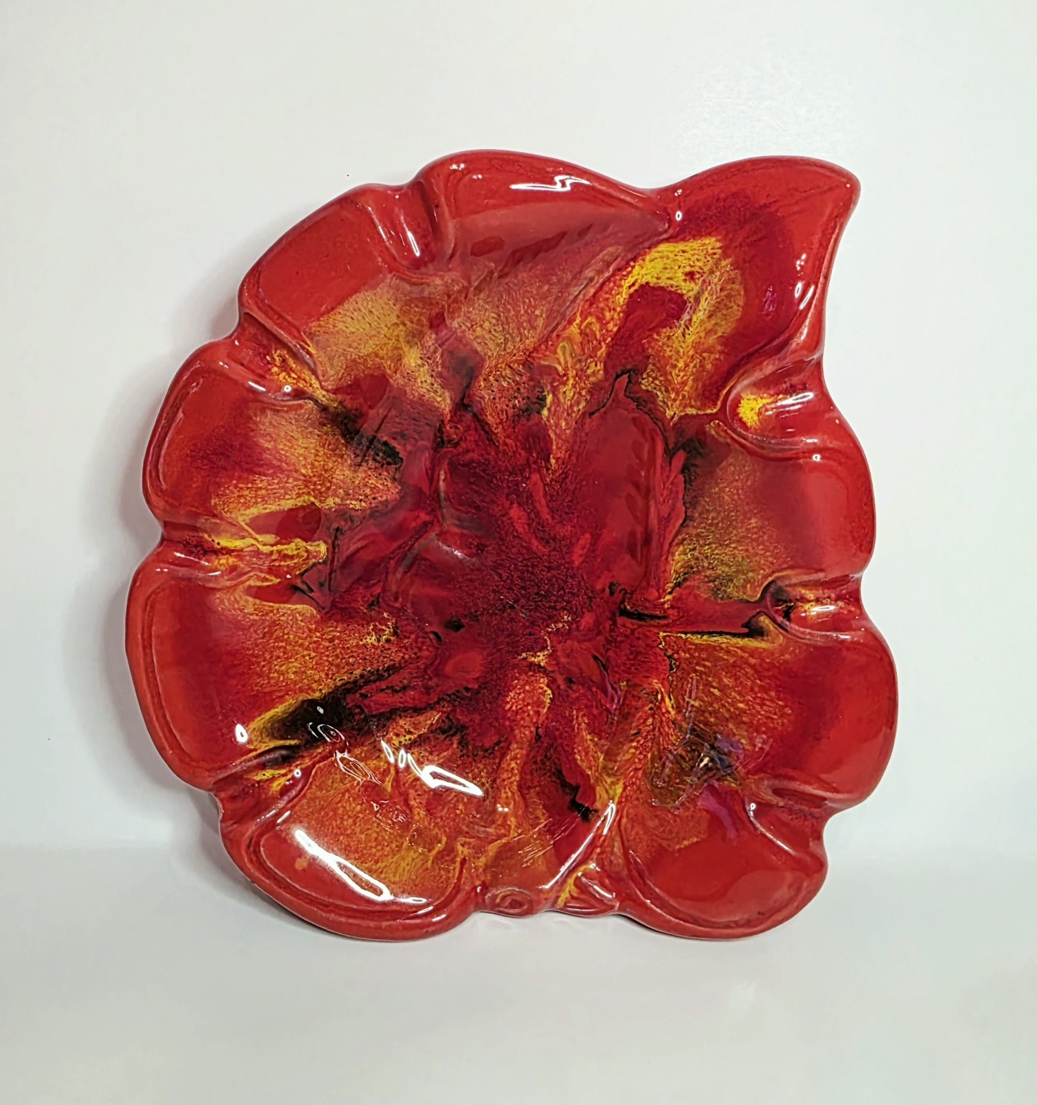 Vintage MCM California Drip Glaze Ashtray Ceramic Orange Flame Leaf Shape 7.75 Vintage MCM California Drip Glaze Ashtray Ceramic Orange Flame Leaf Shape 7.75