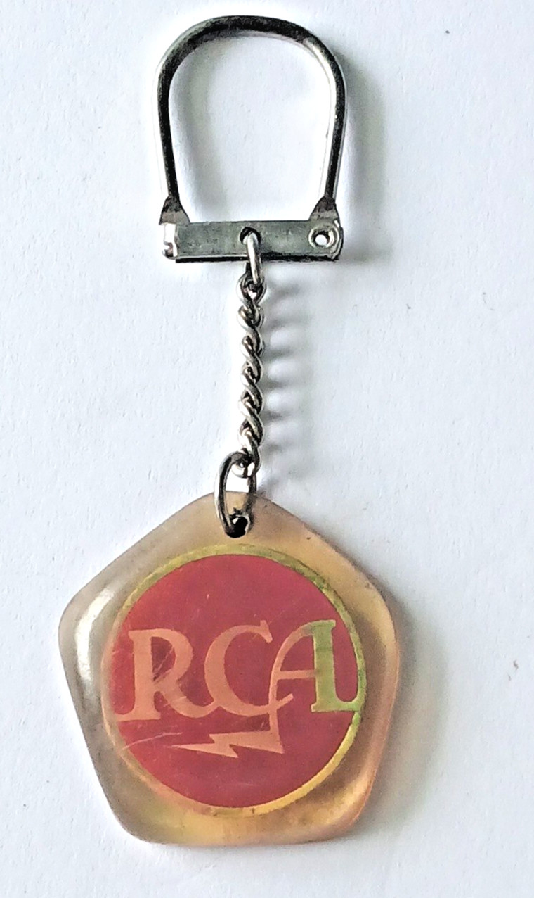 Rare Vintage Lucite Pentagram Keychain RCA Nipper Dog & Gramophone