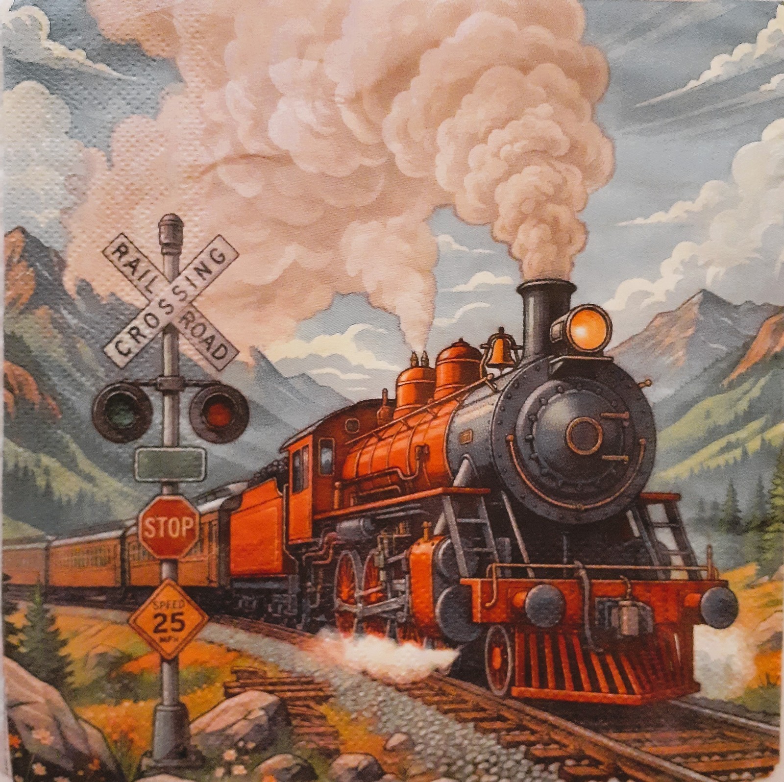 2 individual Paper Decoupage NAPKINS - TRAIN MOUNTAINS RAILROAD 2 individual Paper Decoupage NAPKINS - TRAIN MOUNTAINS RAILROAD