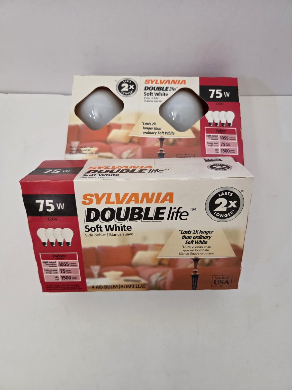 8 Pack Sylvania 75W Soft White Double Life A19 Light Bulbs New Sealed
