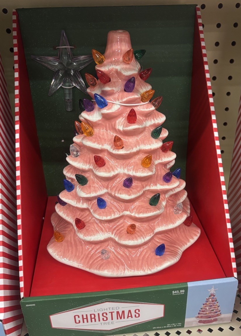 Pink ceramic Christmas tree with Clear lights Pink ceramic Christmas tree with Clear lights