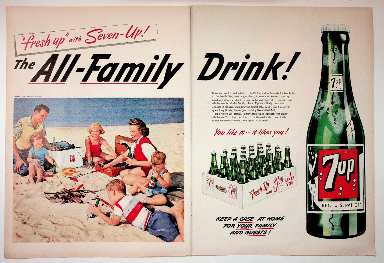 1951 Seven-Up All-Family Beach Picnic Vintage Magazine Ad Soda Pop Ephemera